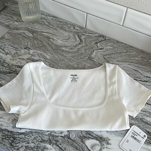 ELODIE Square Neck short sleeve Top/ white/ Essential/Finely ribbed